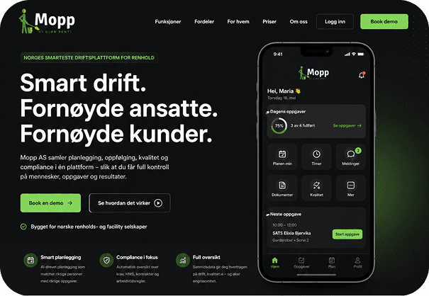 Mopp AS SaaS platform for cleaning and facility service companies